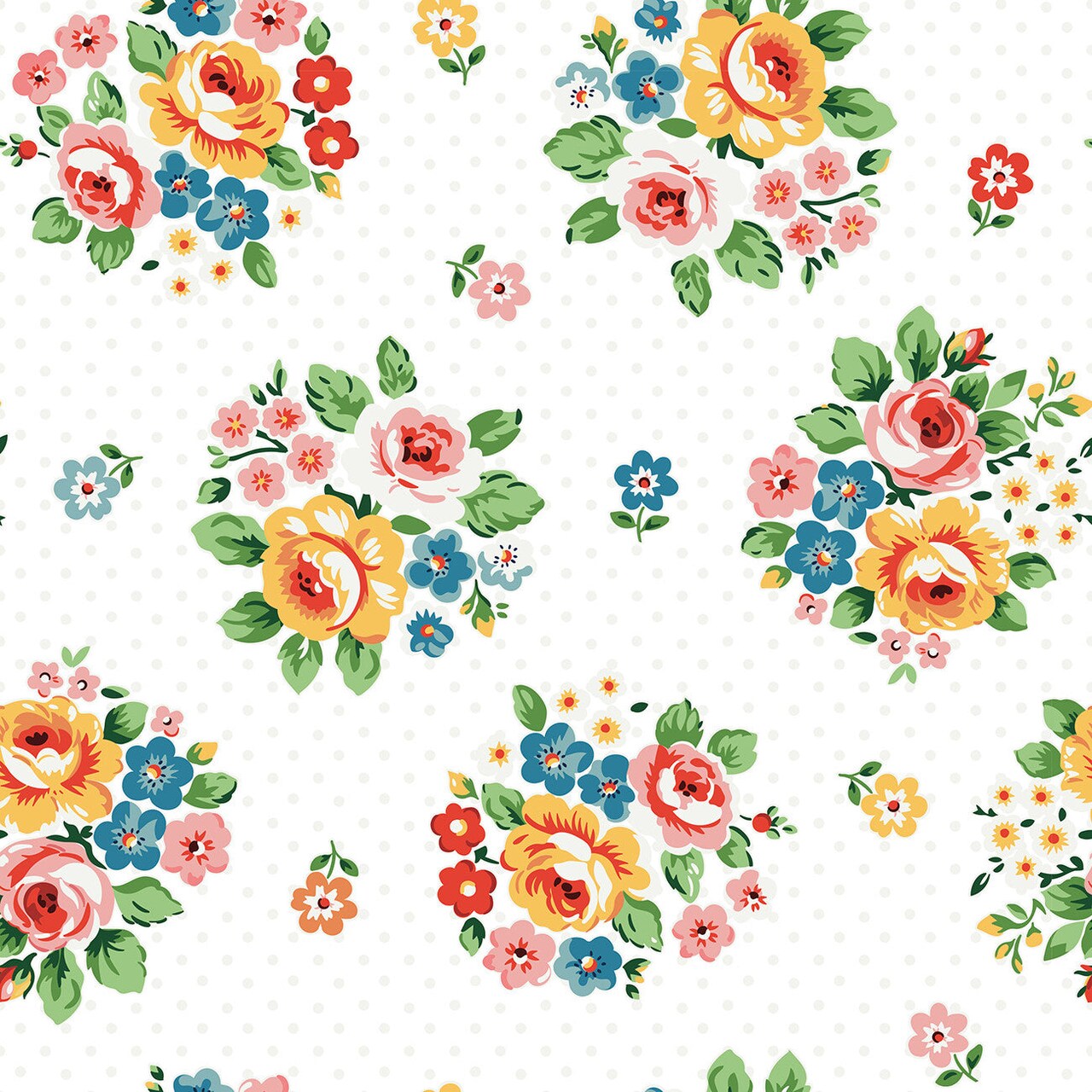 Fabric Poppie Cotton White Bouquet Flower Market by the Quarter Yard FM25404